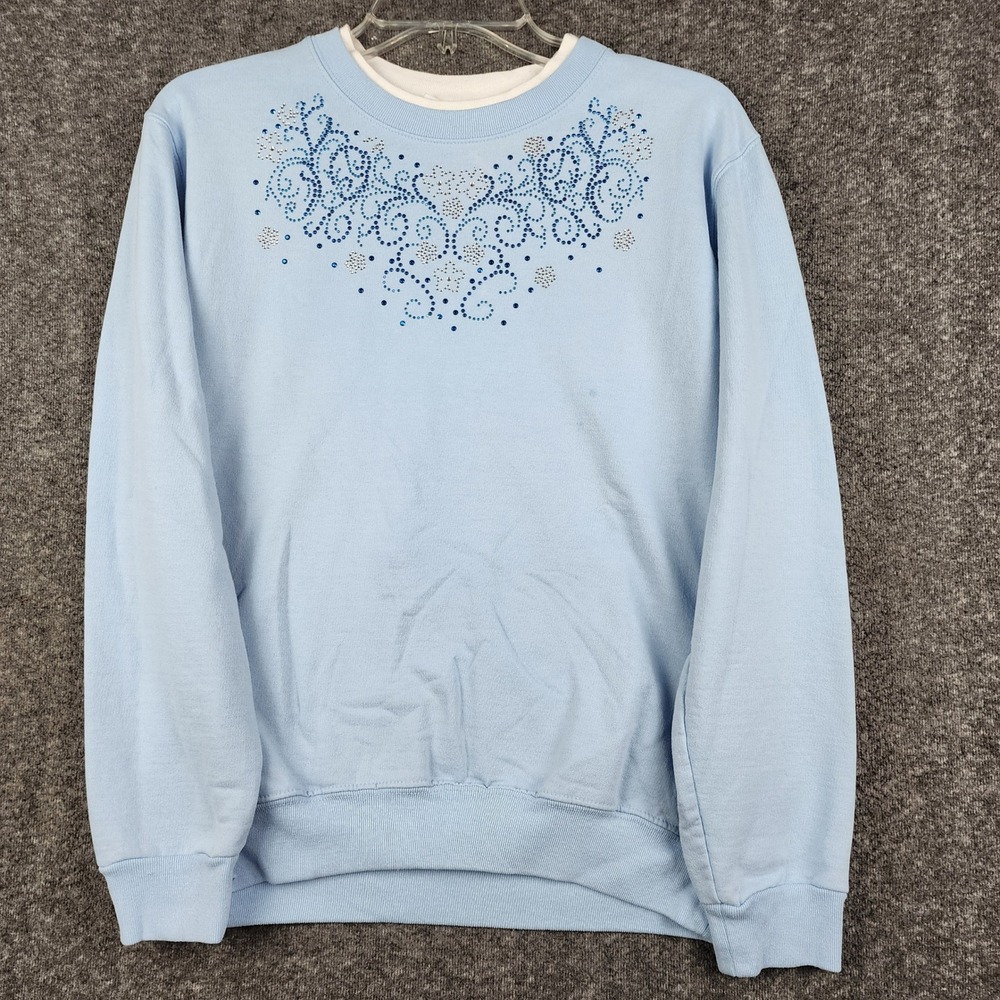 Country Store Sweatshirt Women Small Light Blue Rhinestone Embellished Pullover
